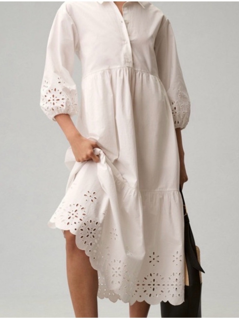 Anthropologie - Maeve White Eyelet Tiered Midi Dress, L, NWT